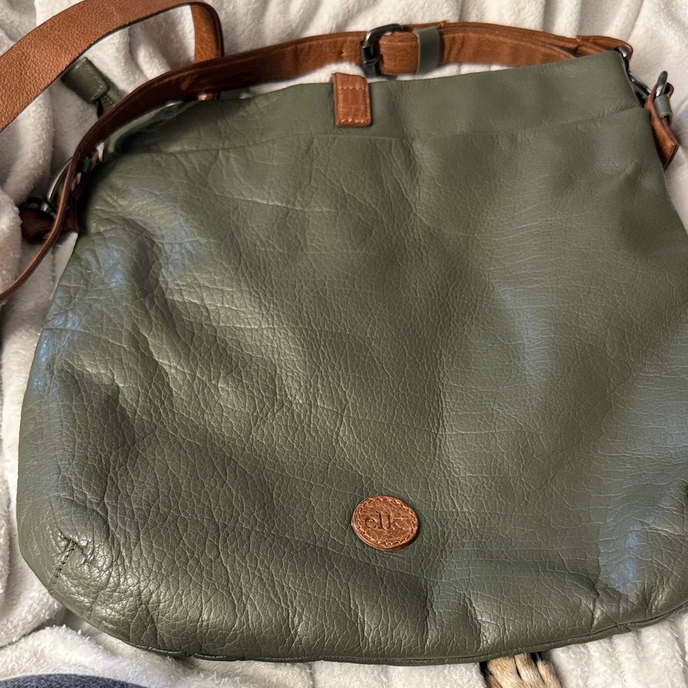Green Elk The Brand Leather Crossbody /Shoulder Bag Plaid Lining